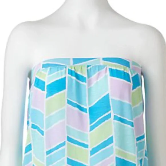 Blue Pink White Banded-Bottom Tube Top (Juniors) - Picture 3 of 3